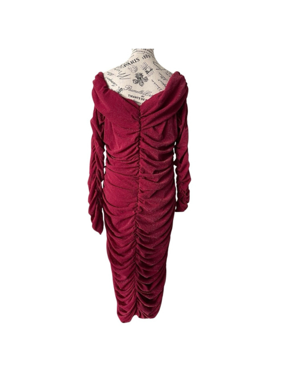 New York & Company Burgundy Shimmer Ruched Off Shoulder Midi Dress XXL NWT